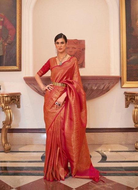 Red Colour Kaabha Silk 204003 Colours By Rajtex Handloom Weaving Saree Exporters In India 204003 A